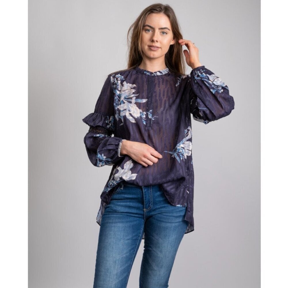 French Connection Ellette Mix Frill Sleeve Womens Blouse